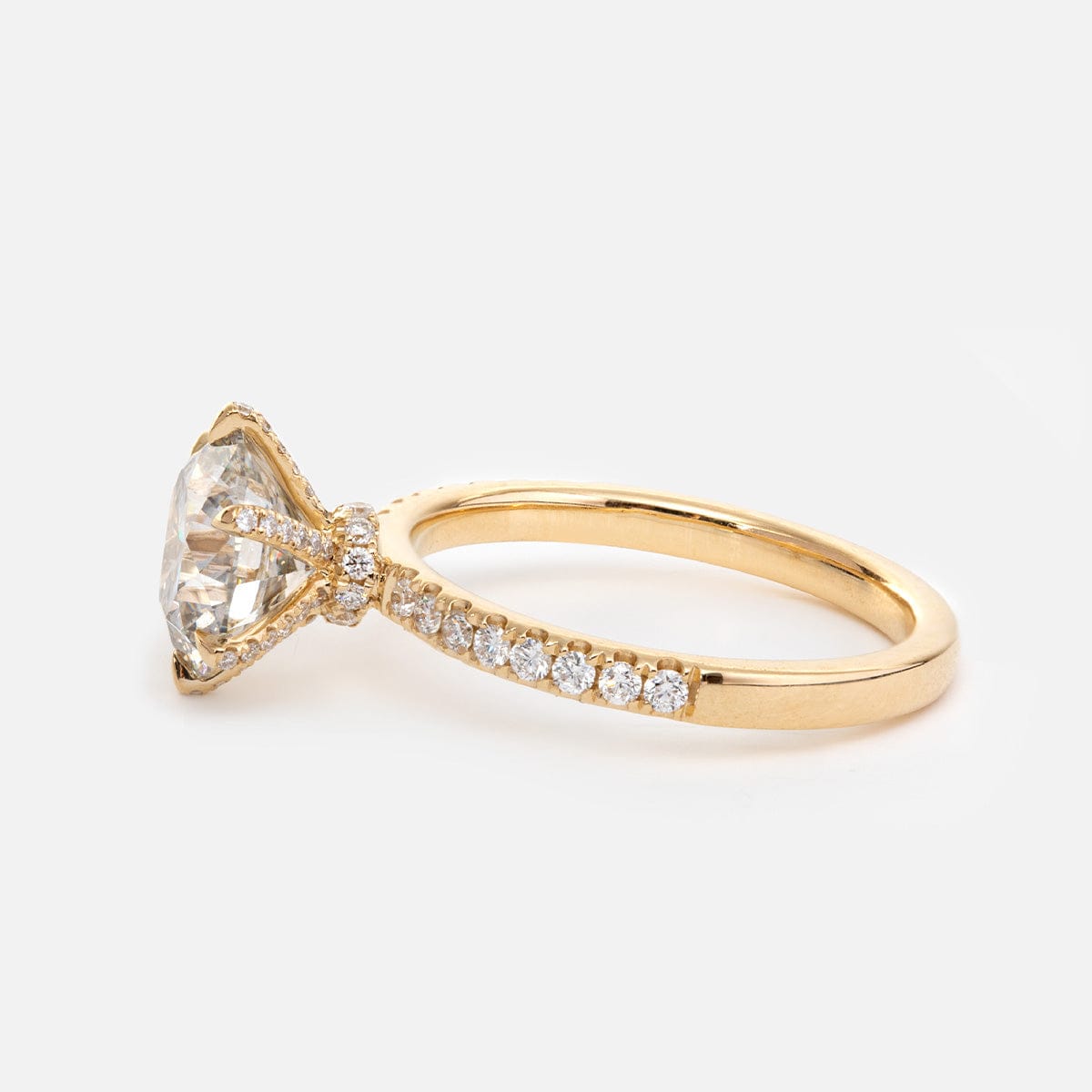 14K Yellow Gold Round Cut Diamond Six Prongs Side Stone Ring (Ring Setting Only)