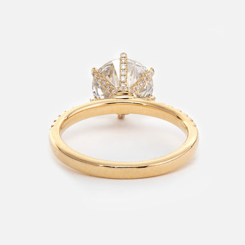 14K Yellow Gold Round Cut Diamond Six Prongs Side Stone Ring (Ring Setting Only)