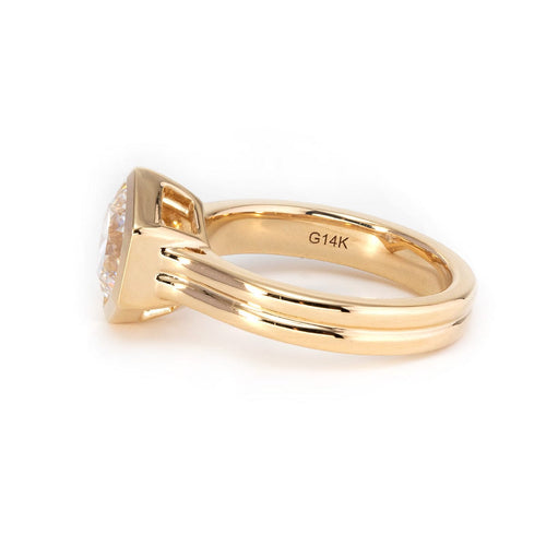 14K Yellow Gold Round Diamond Hexagonal Bezel Engagement Ring (Ring Setting Only)