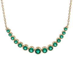 14K Yellow Gold Round Lab Columbian Emerald Bezel Smile Pendant Necklace - MMR