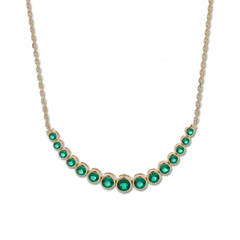 14K Yellow Gold Round Lab Columbian Emerald Bezel Smile Pendant Necklace - MMR