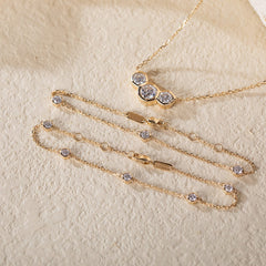 14K Yellow Gold Round Lab Diamond 3 Stone Bezel Station Bracelet - MMR