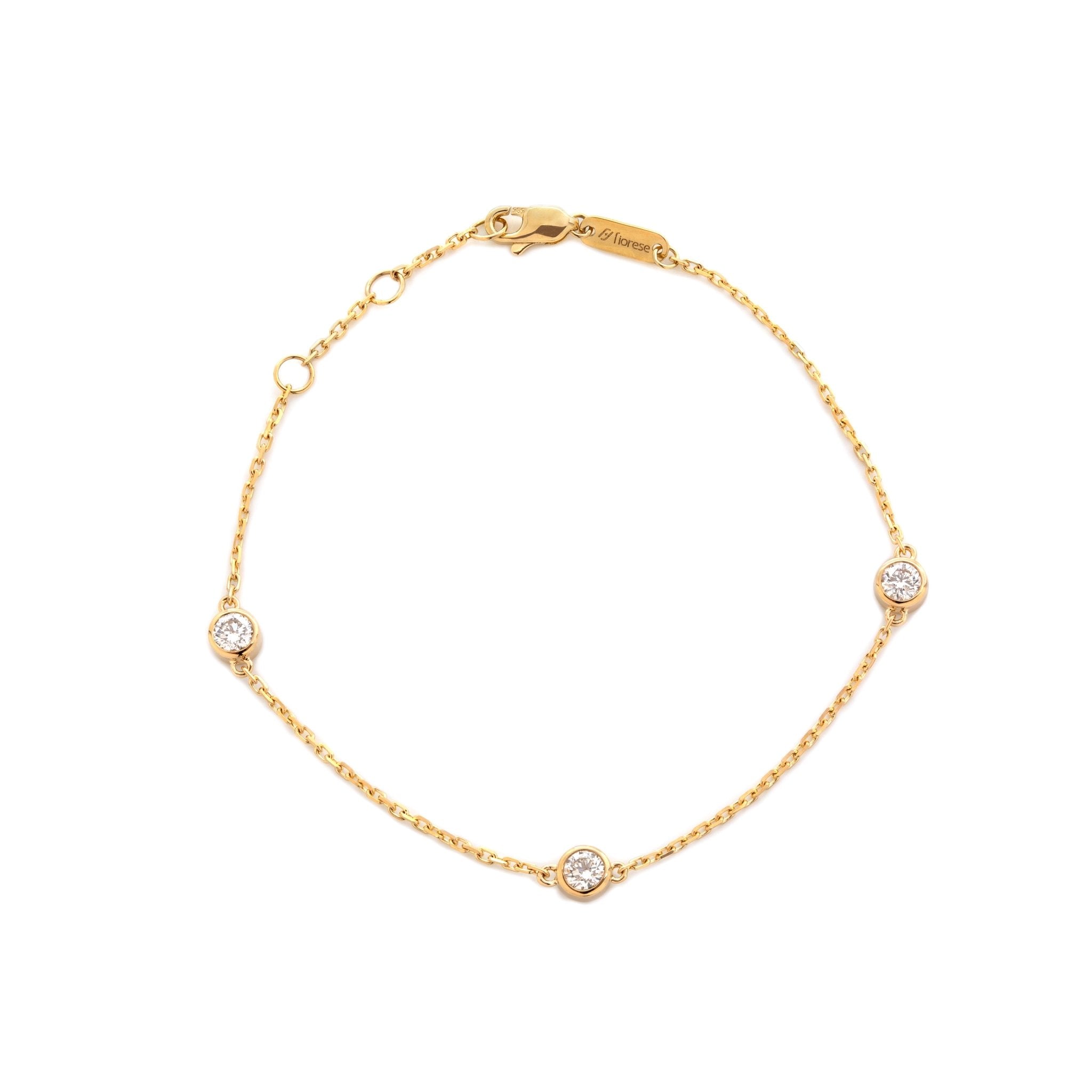 14K Yellow Gold Round Lab Diamond 3 Stone Bezel Station Bracelet - MMR