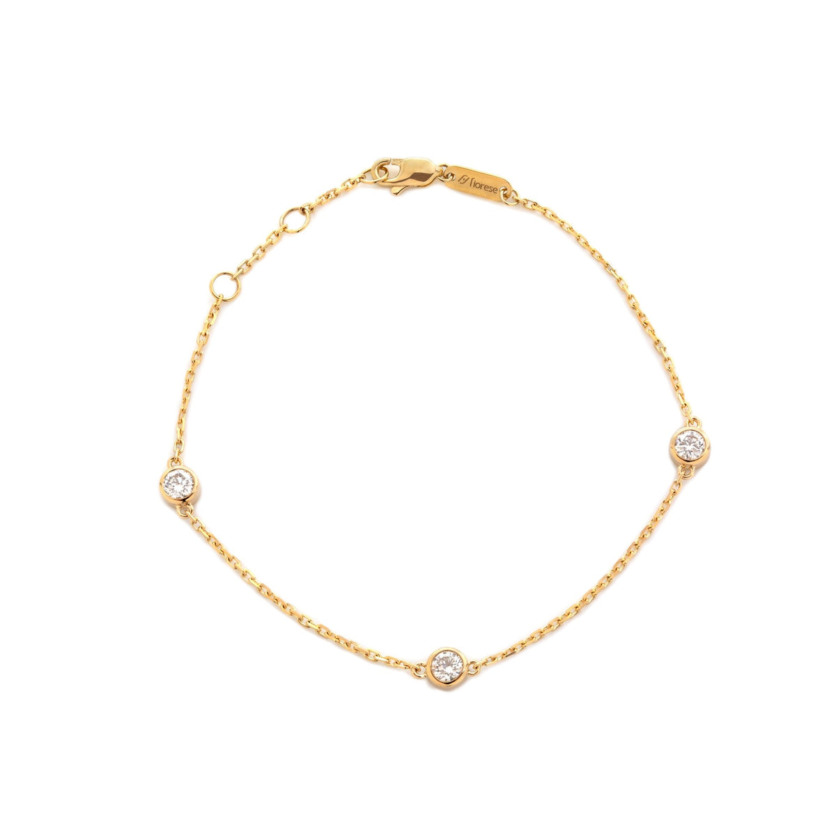14K Yellow Gold Round Lab Diamond 3 Stone Bezel Station Bracelet - MMR