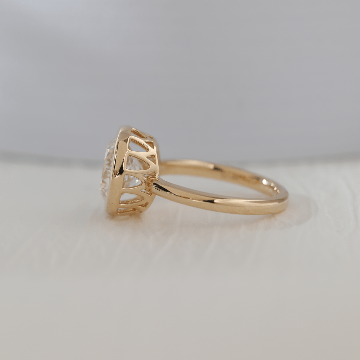 14K Yellow Gold Round Lab Diamond Bezel Crowm Basket Solitaire Ring - MMR