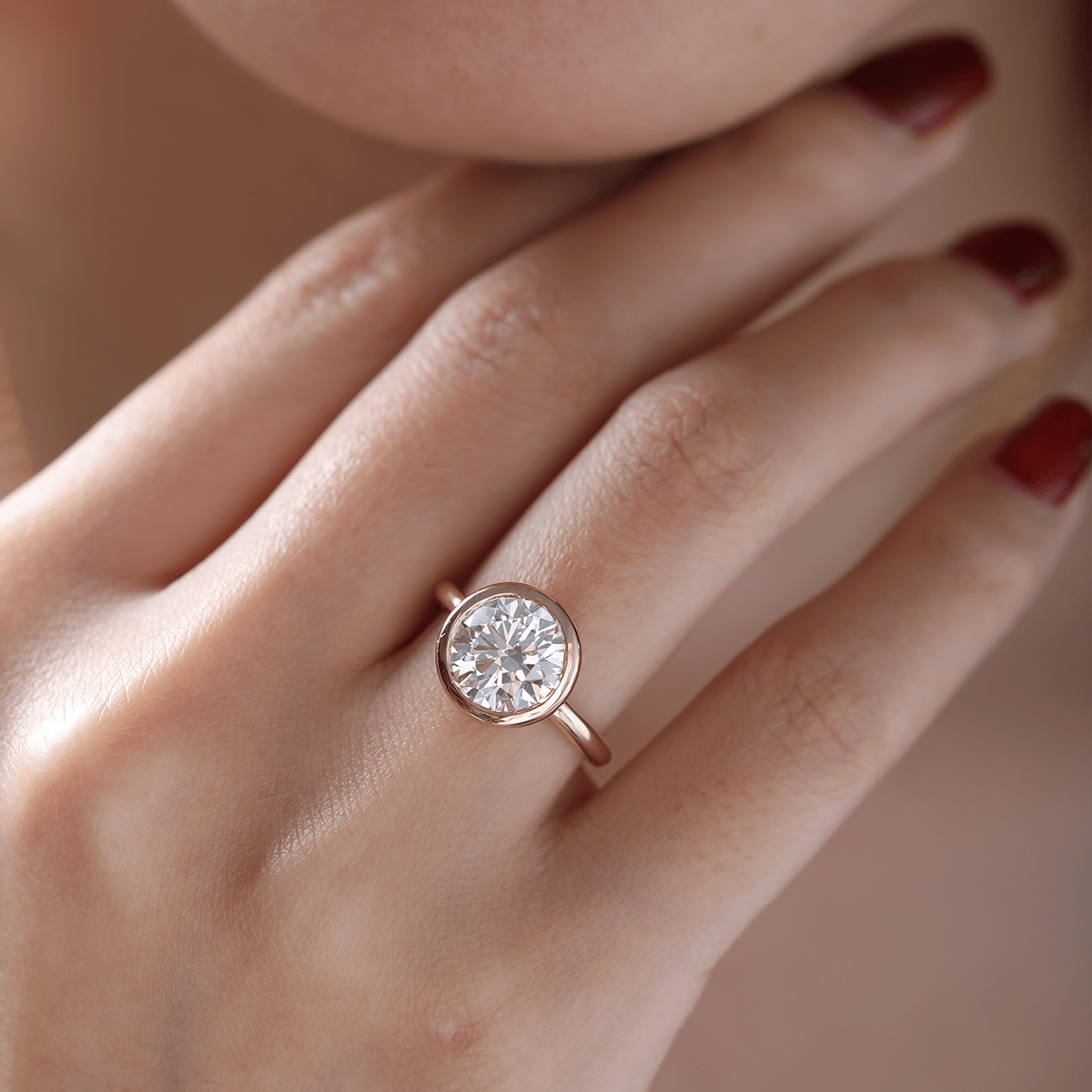 14K Yellow Gold Round Lab Diamond Bezel Crowm Basket Solitaire Ring - MMR