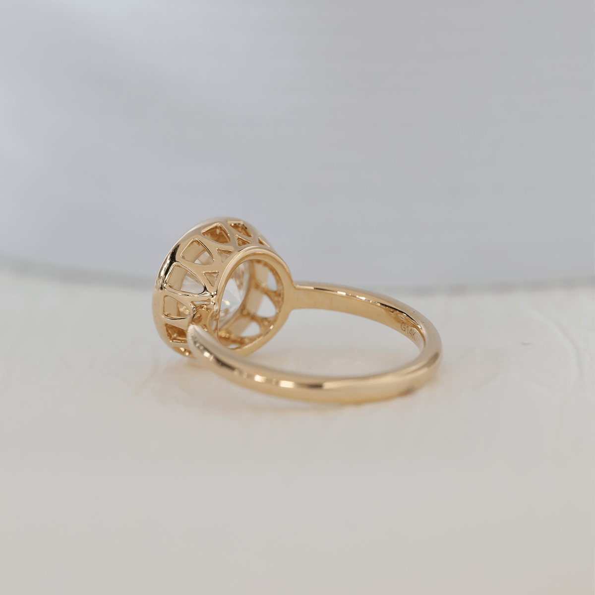 14K Yellow Gold Round Lab Diamond Bezel Crowm Basket Solitaire Ring - MMR