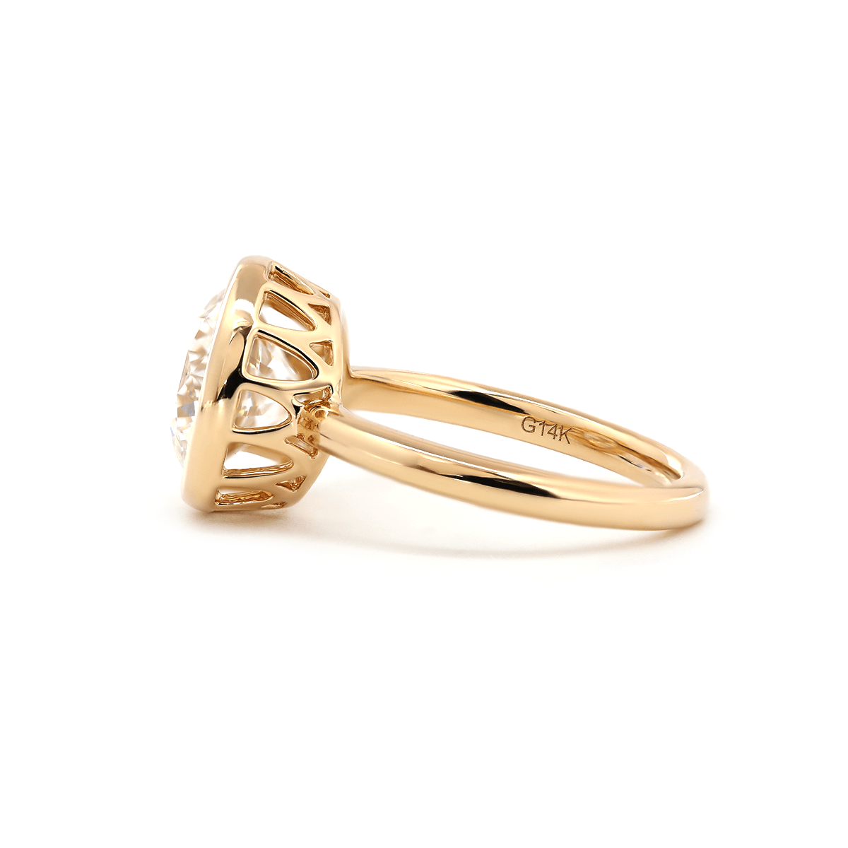 14K Yellow Gold Round Lab Diamond Bezel Crowm Basket Solitaire Ring - MMR