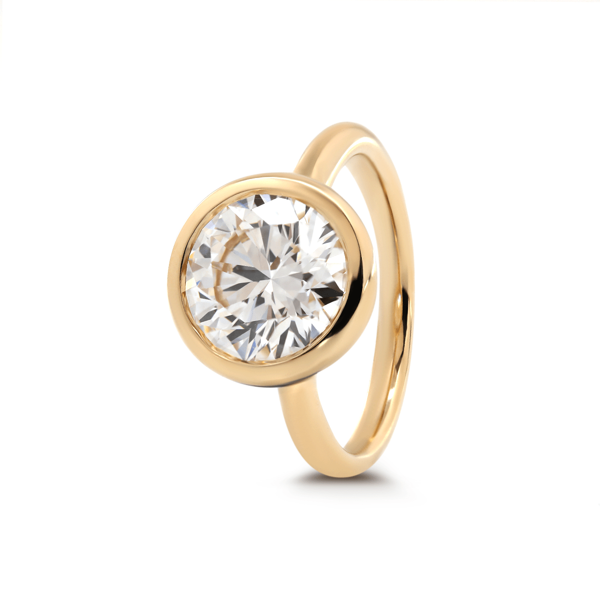 14K Yellow Gold Round Lab Diamond Bezel Crowm Basket Solitaire Ring - MMR