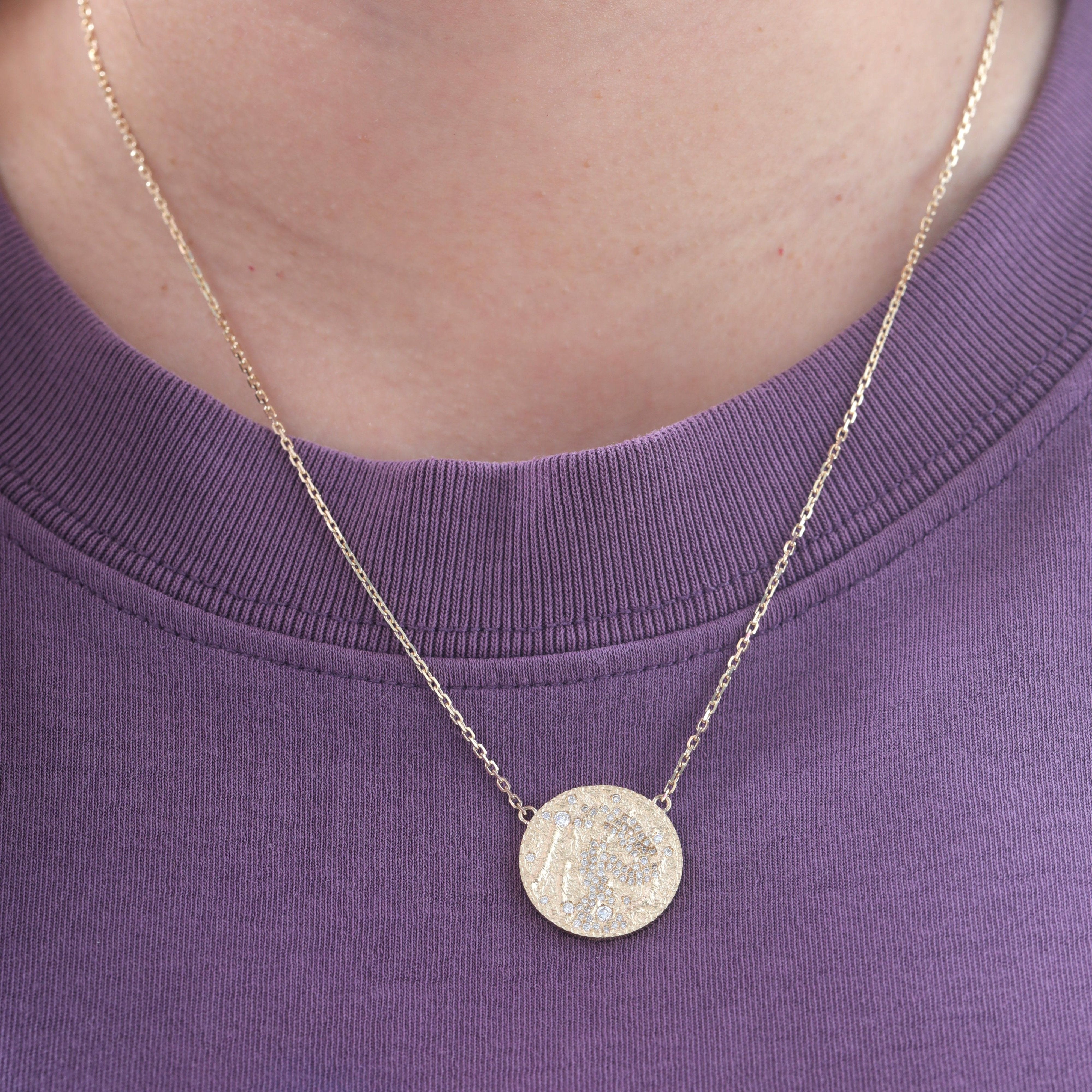 14K Yellow Gold Round Lab Diamond Constellation Pendant Necklace with 18 Inches Chain - MMR