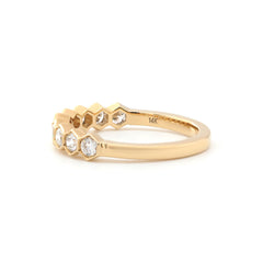 14K Yellow Gold Round Lab Diamond Hexagonal Bezel 9 Stone Ring - MMR