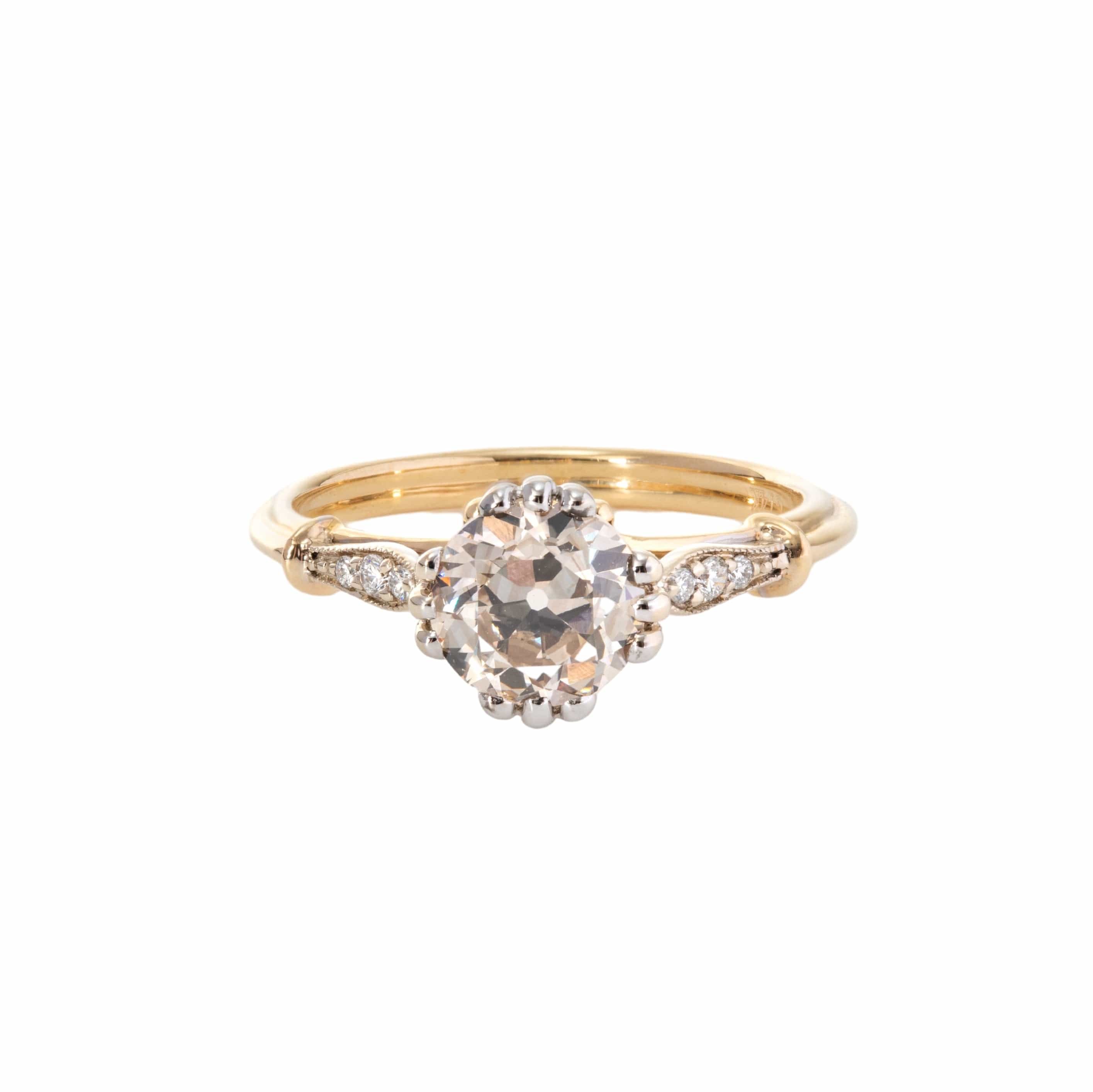 14K Yellow Gold & White Gold 1.27ct Antique OEC Lab Diamond Wedding Ring (Ring Setting Only)