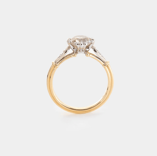14K Yellow Gold & White Gold 1.27ct Antique OEC Lab Diamond Wedding Ring (Ring Setting Only)