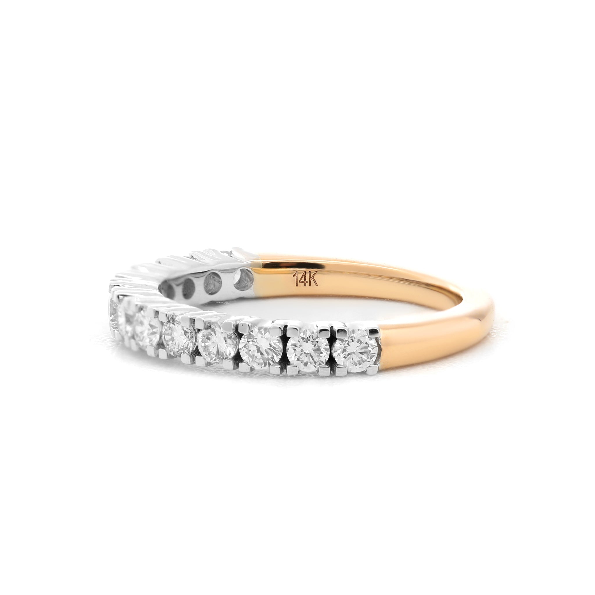 14K Yellow & White Gold 2mm Round Diamond Half Eternity Tapered Design Band (US 3.5) - MMR