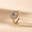 14K Yellow & White Gold Old European Cut Lab Diamond Halo Side-stone Engagement Ring