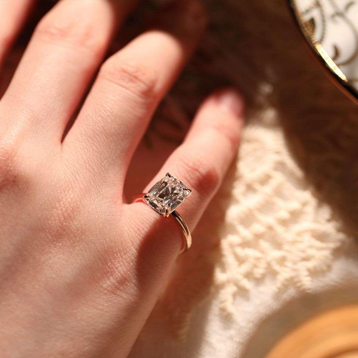 18K Rose Gold 3.5ct Elongated Old Mine Cut Lab Diamond Solitaire Ring