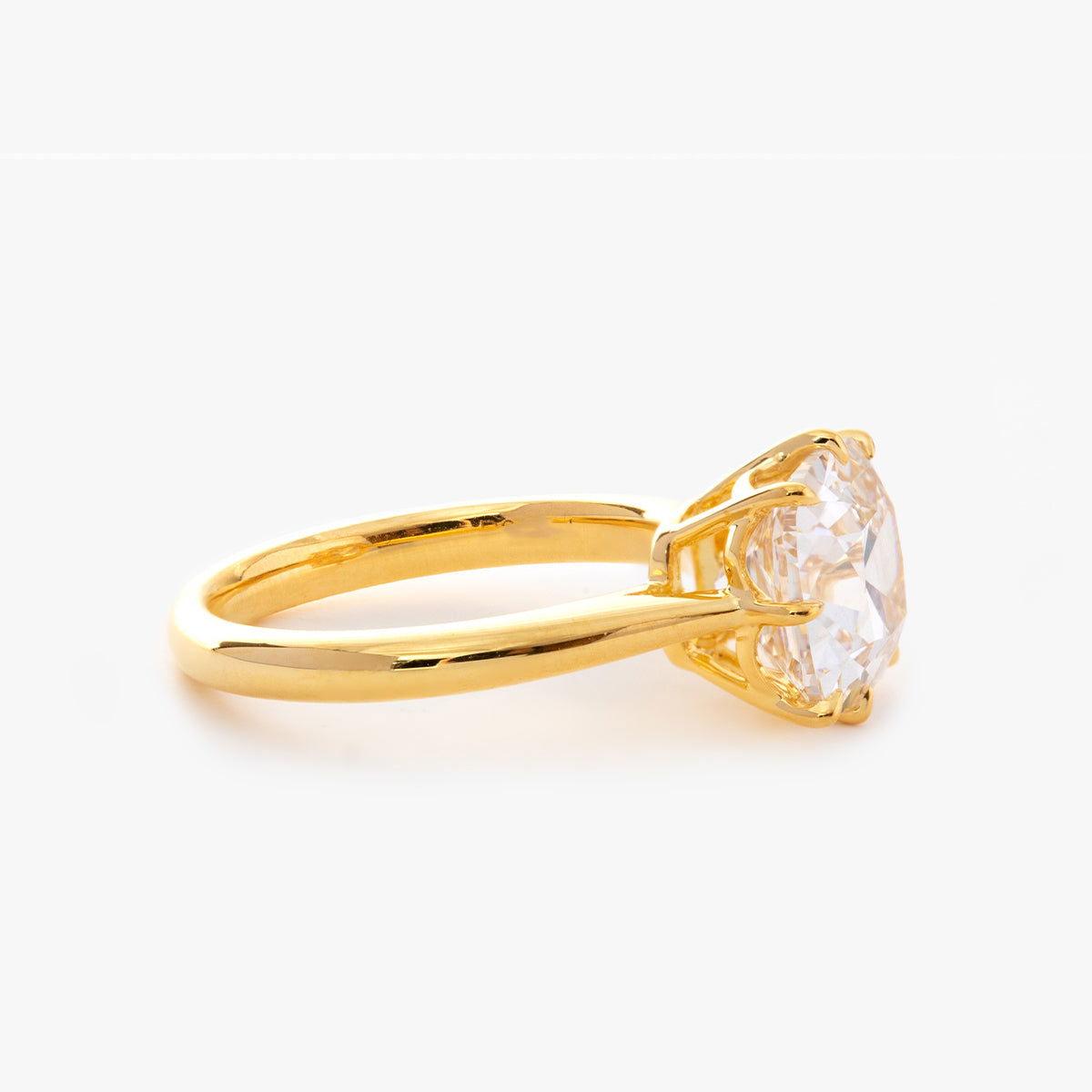 14k Yellow Gold 2.5ct Old Mine Cut Cushion Lab Diamond 8 Prongs Basket Solitaire Ring