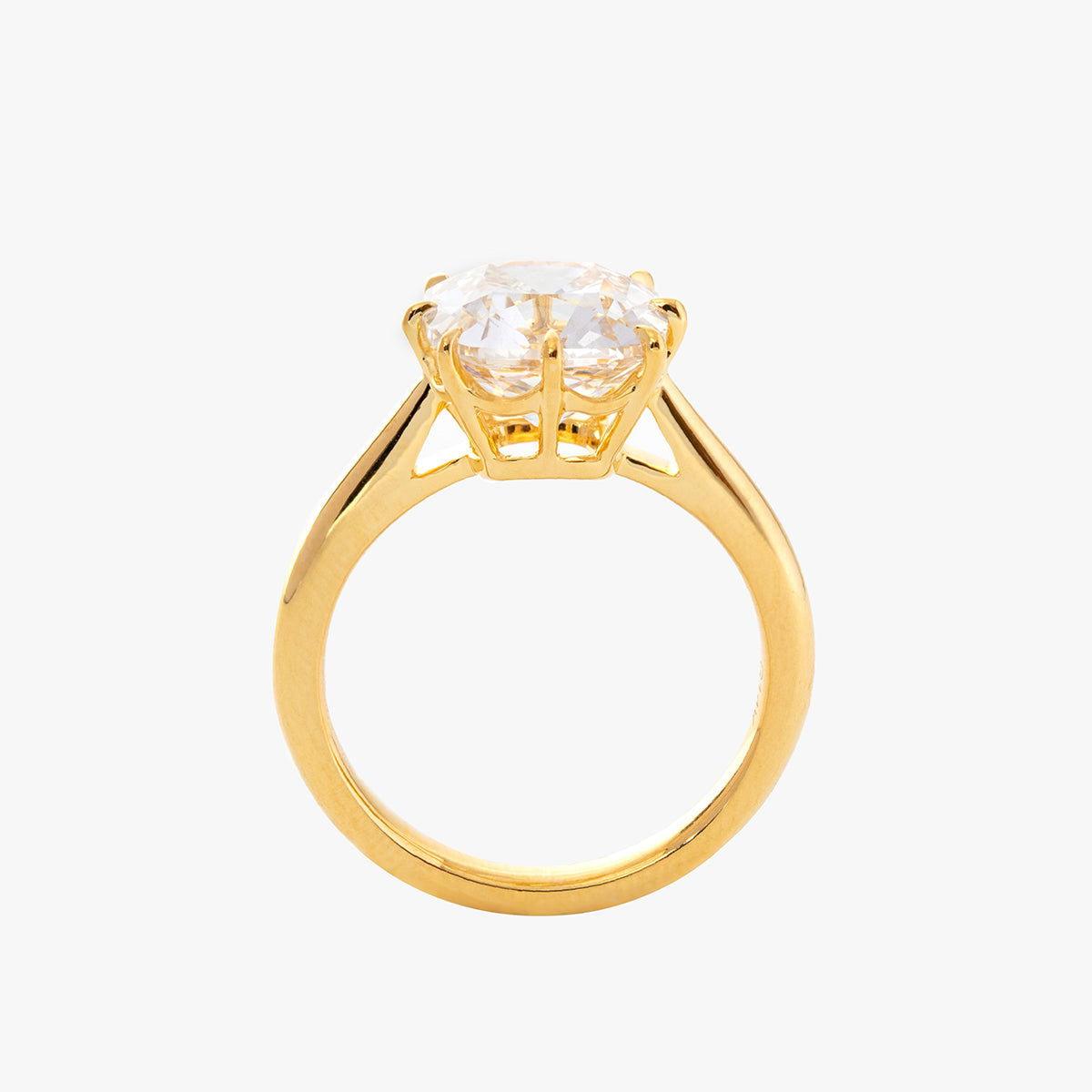 14k Yellow Gold 2.5ct Old Mine Cut Cushion Lab Diamond 8 Prongs Basket Solitaire Ring