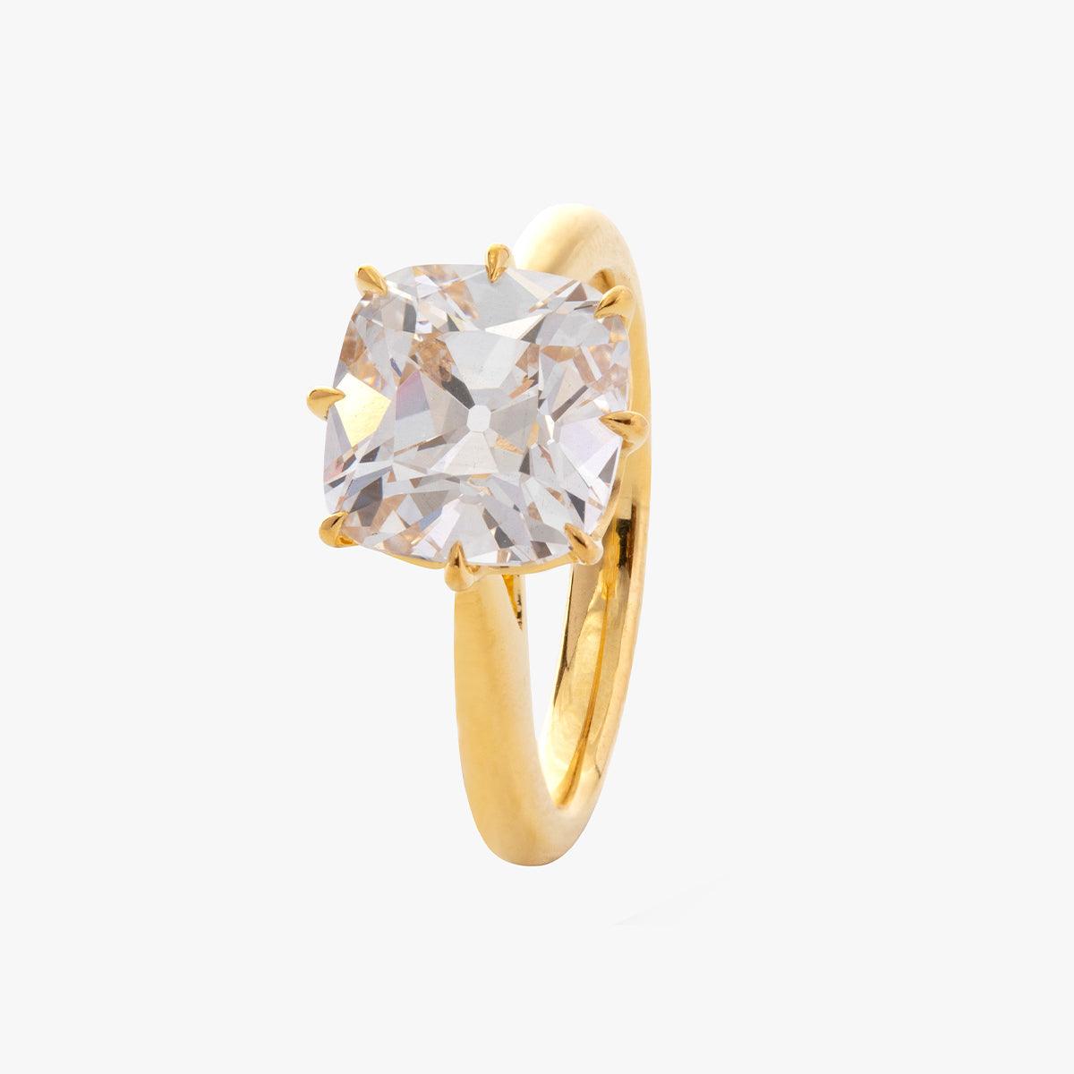 14k Yellow Gold 2.5ct Old Mine Cut Cushion Lab Diamond 8 Prongs Basket Solitaire Ring