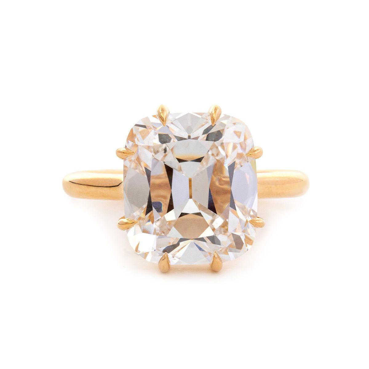 14k Yellow Gold 6.5 Carat Old Mine Cut Lab Diamond Prong Setting Vintage Solitaire Ring