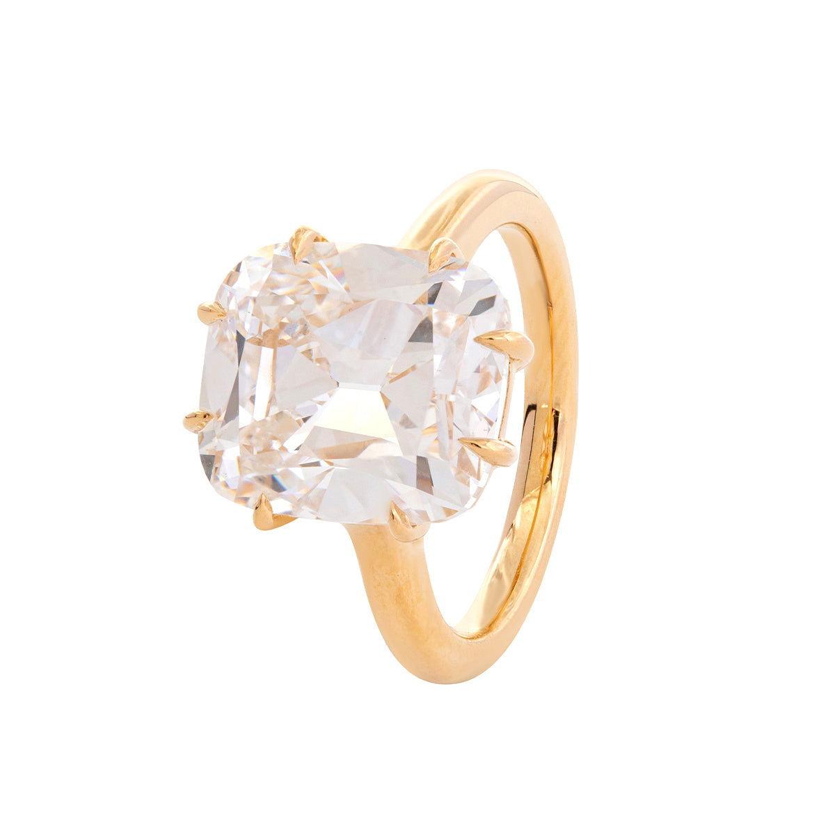 14k Yellow Gold 6.5 Carat Old Mine Cut Lab Diamond Prong Setting Vintage Solitaire Ring
