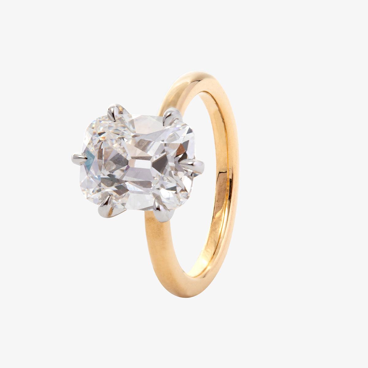 14k Yellow Gold & White Gold 3ct Elongated Old Mine Cut Lab Diamond Floral Basket Solitaire Ring