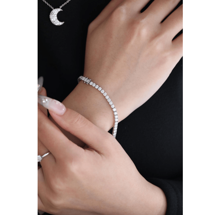 14K White Gold Round Cut Lab Diamond 4 Prong Basket Tennis Bracelet