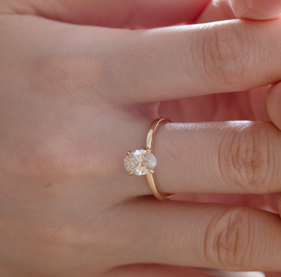 18K Yellow Gold 1.5ct Oval Cut Lab Diamond 4 Claw Prongs Solitaire Ring