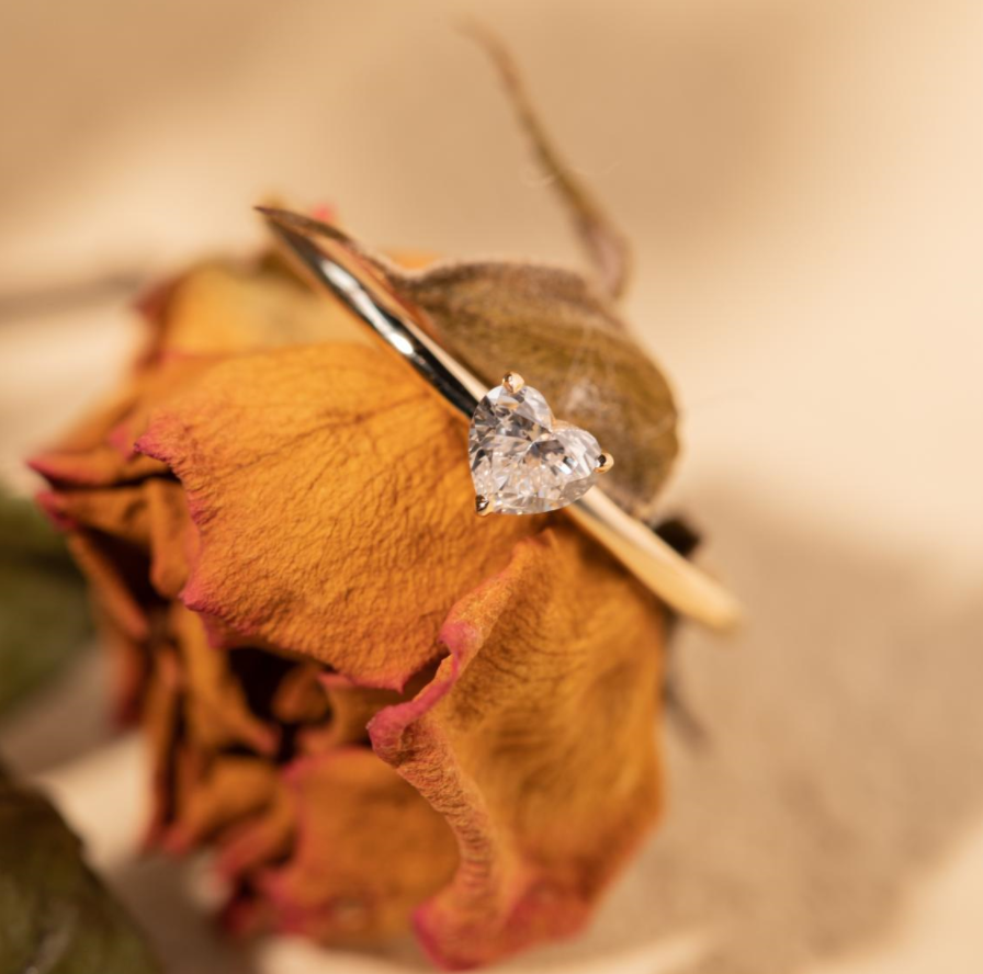 Cherished Moments 14K Yellow Gold Heart Cut Lab Diamond 3 Prong Basket Setting Slim Band Solitaire Ring