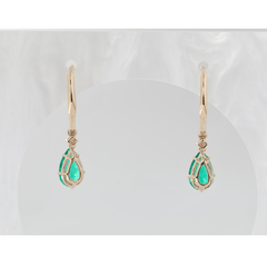 Pear Cut Colombian Lab Emerald Basket-Set Leverback Earrings