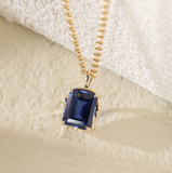 14K Yellow Gold 4.5ct Emerald Cut Lab Sappire Freeform Base Pendant Necklace