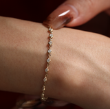 14K Yellow Gold Round Lab Dimaond Star Bezel Station Bracelet