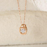14K Rose Gold Round Lab Diamond Pendant Necklace Inspired by Lamps with Round Lab Diamond in A Diamond-Cut Texture Halo