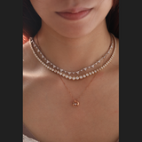 14K Rose Gold Round Lab Diamond Apple Pendant Necklace with Round Lab Diamond in A Diamond-Cut Texture Halo