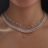 14K Rose Gold U Shape Pendant Necklace with Round Lab Diamond in A Diamond-Cut Texture Halo