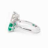 18K White Gold Asscher Cut Lab Emerald & Lab Diamond Toi et Moi Side-stone Cocktail Ring