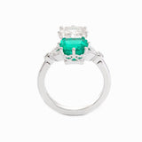 18K White Gold Asscher Cut Lab Emerald & Lab Diamond Toi et Moi Side-stone Cocktail Ring