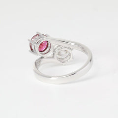 18K White Gold Round Cut Lab Diamond & Lab Ruby Toi et Moi Ring