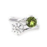 18K White Gold Round Cut Lab Diamond & Peridot Toi et Moi Ring