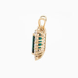 18K Yellow Gold 11ct Emerald Cut Lab Zambian Emerald Halo Pendant Necklace