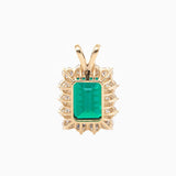 18K Yellow Gold 11ct Emerald Cut Lab Zambian Emerald Halo Pendant Necklace