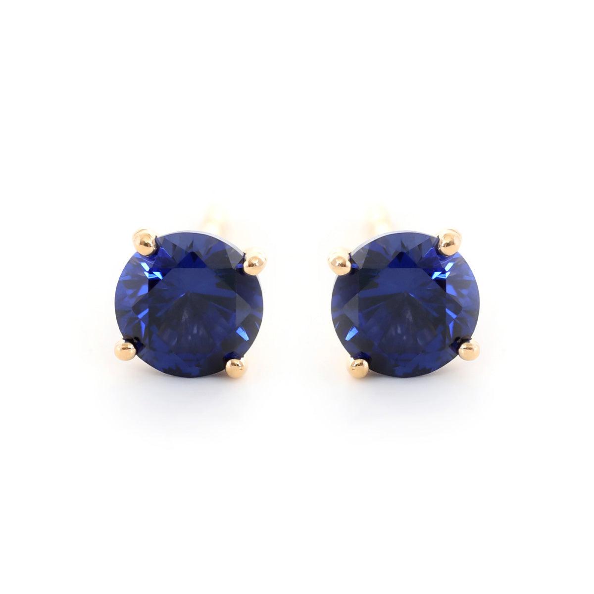 18K Yellow Gold 2ct tw Round Sapphire Stud Earrings