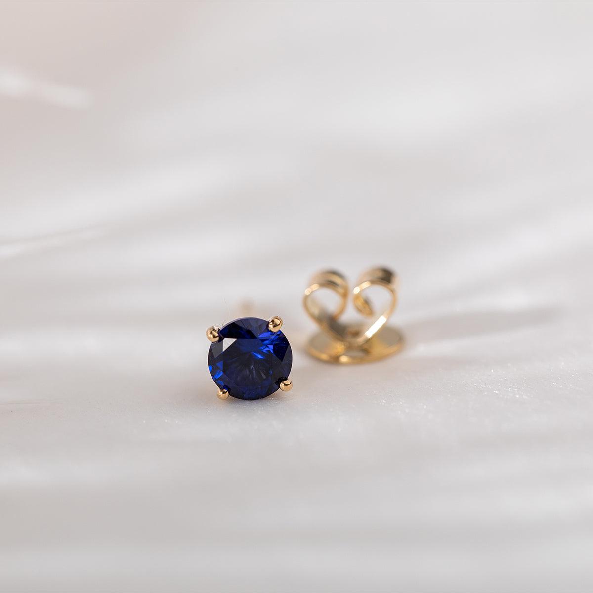 18K Yellow Gold 2ct tw Round Sapphire Stud Earrings