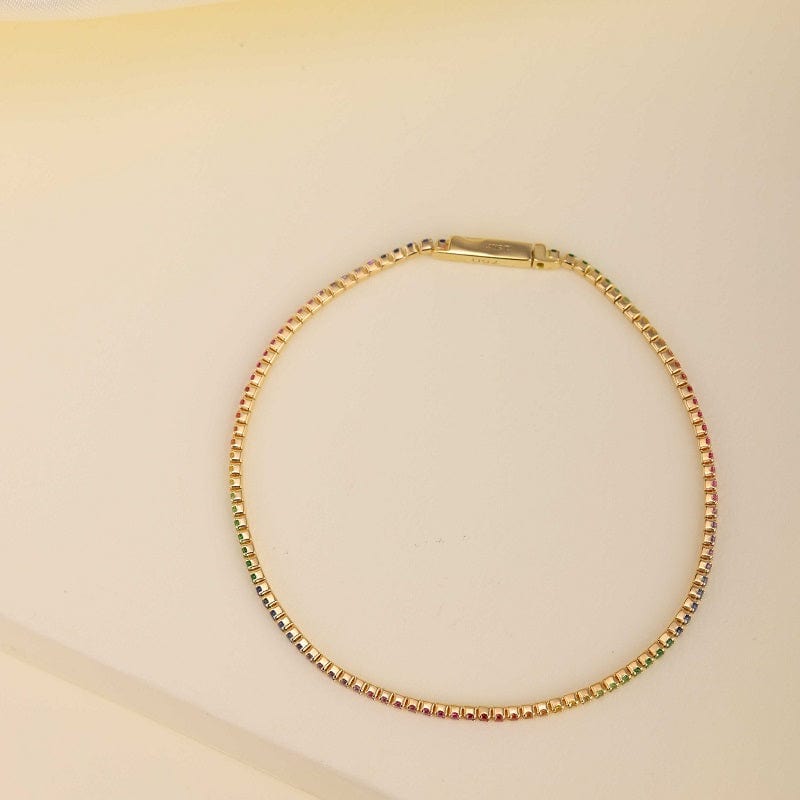 18k Gold Colorful Sapphire Rainbow Tennis Bracelet