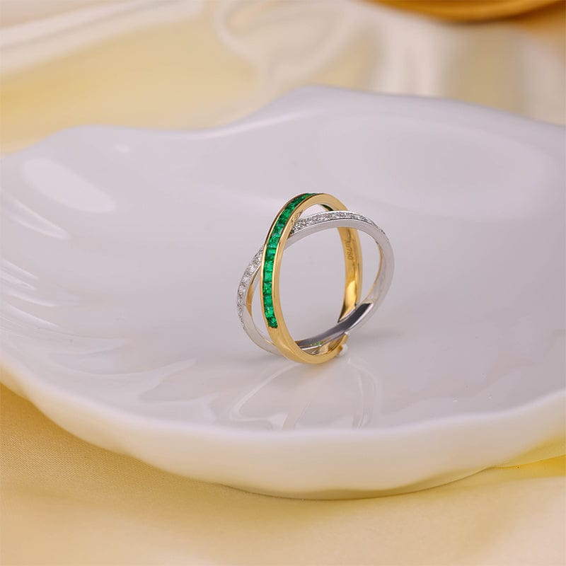 18k Gold Emerald & Diamond Cross Ring
