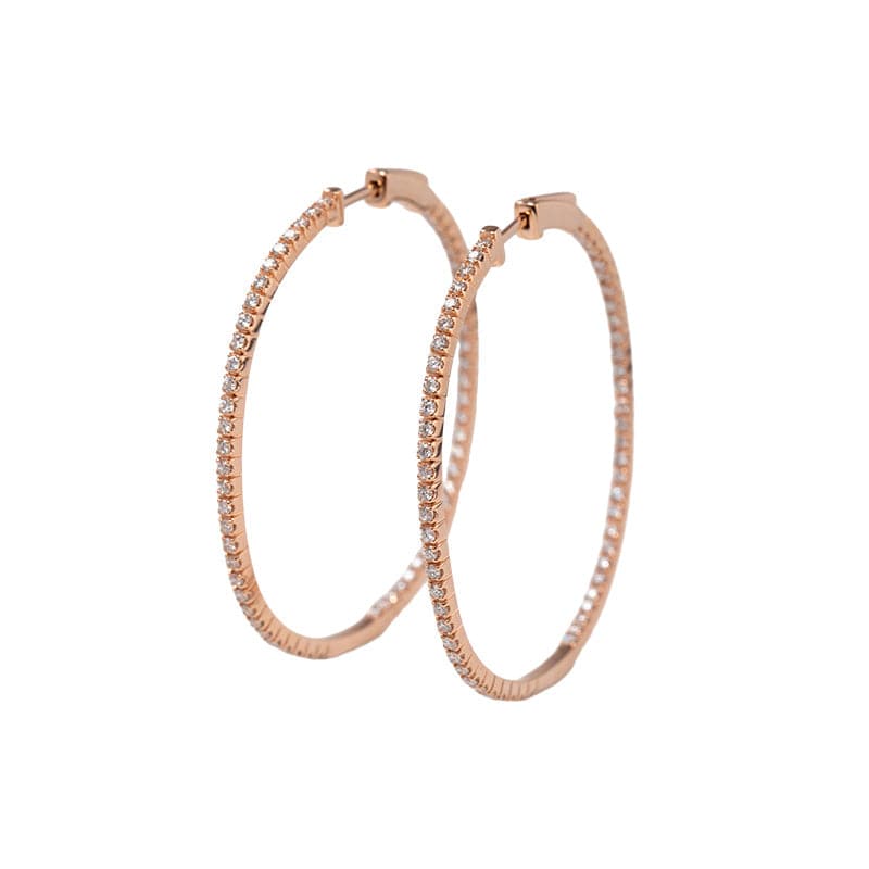 14K Rose Gold Round Cut Diamond Hoop Earrings