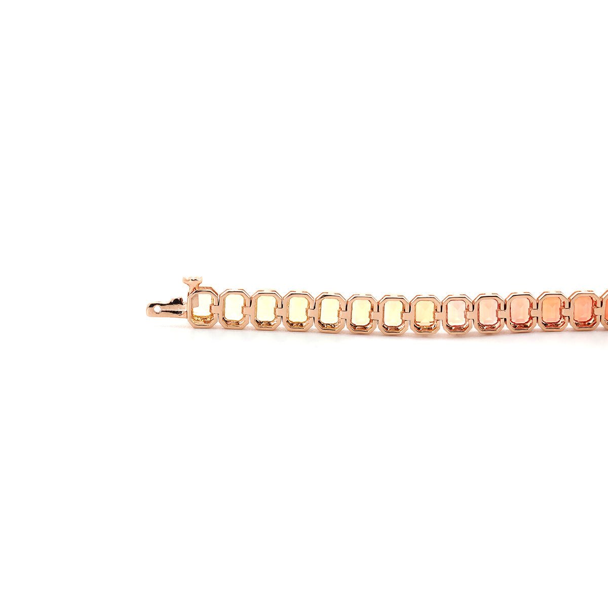 18K Rose Gold Emerald Cut Rainbow Color Lab Sapphie Bezel Setting Tennis Bracelet - MMR