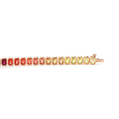 18K Rose Gold Emerald Cut Rainbow Color Lab Sapphie Bezel Setting Tennis Bracelet - MMR