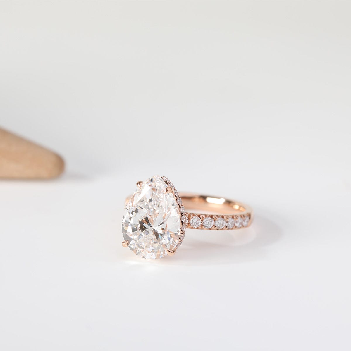 18K Rose Gold Pear Cut Diamond Hidden Halo Half Circle Side Stone Wedding Ring (Ring Setting Only)