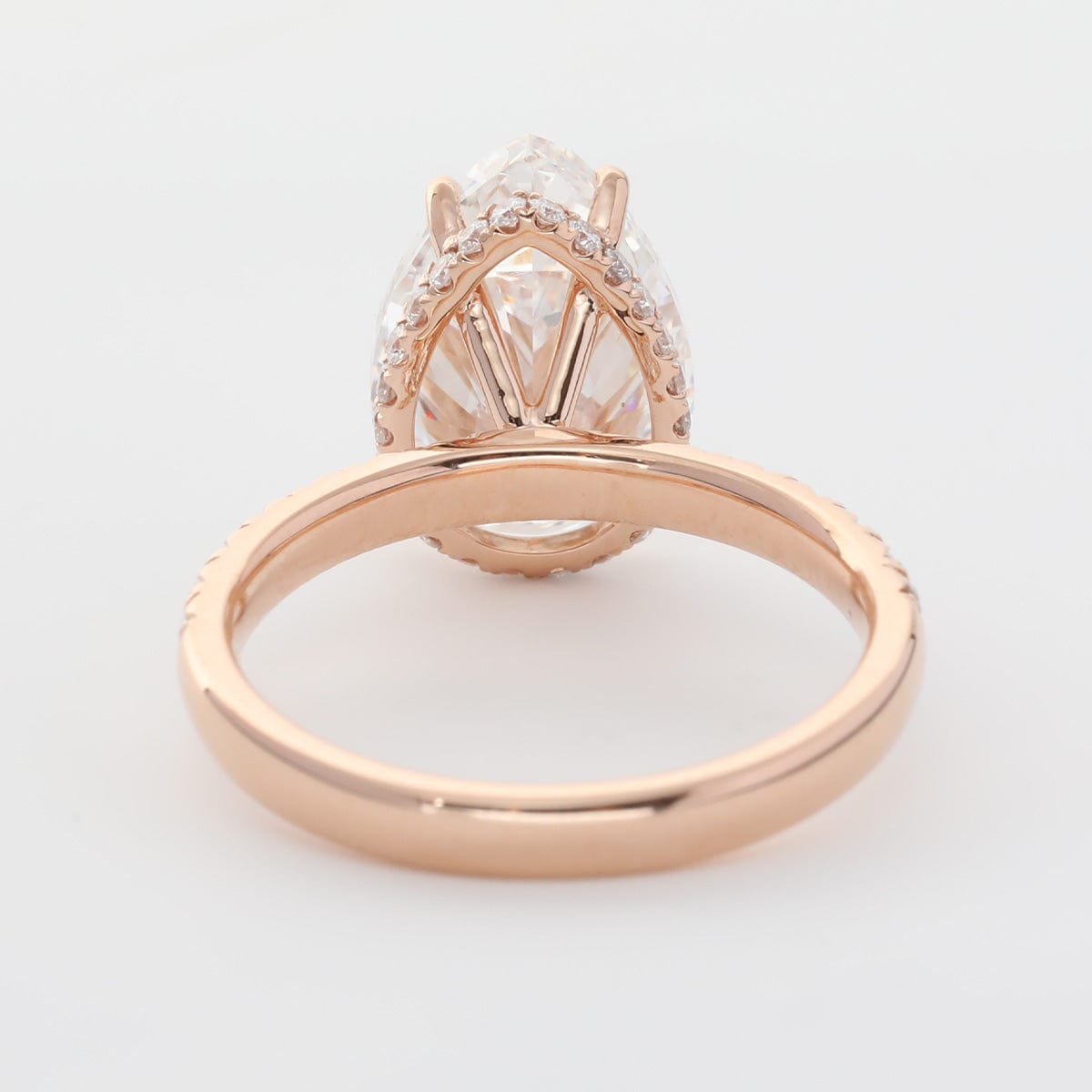 18K Rose Gold Pear Cut Diamond Hidden Halo Half Circle Side Stone Wedding Ring (Ring Setting Only)